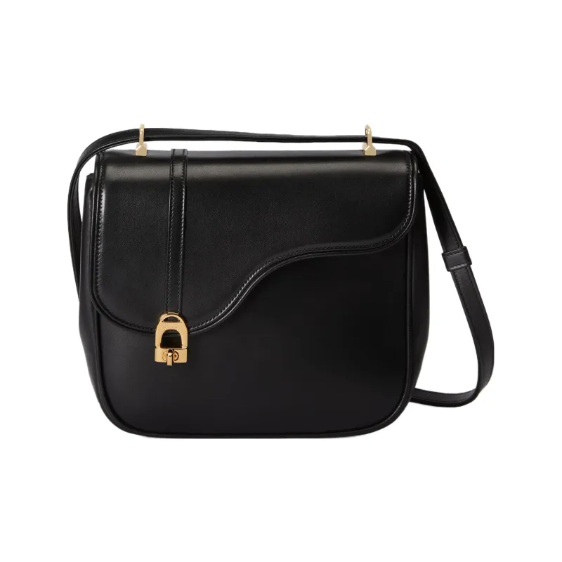 GUCCI Leather Saddle Bag Crossbody Shoulder Bag Women's Black-0