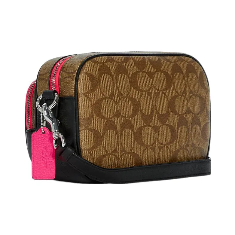 COACH Court Coated Canvas With Pebbled Leather Shoulder Bag Crossbody Bag Medium Size Women's Multicolor-1
