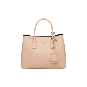 PRADA Double Leather Shoulder Bag Crossbody Bag Handbag Medium Size Women's Cameo Brown/Black
