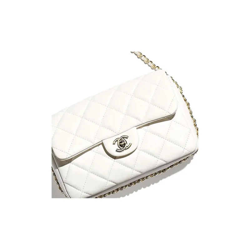 CHANEL Classic Flap CF Lambskin Crossbody Bag, Shoulder Bag Women's White-3