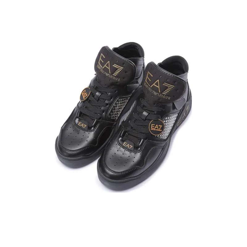 EMPORIO ARMANI High Top Casual Shoes Unisex Black Gold-2