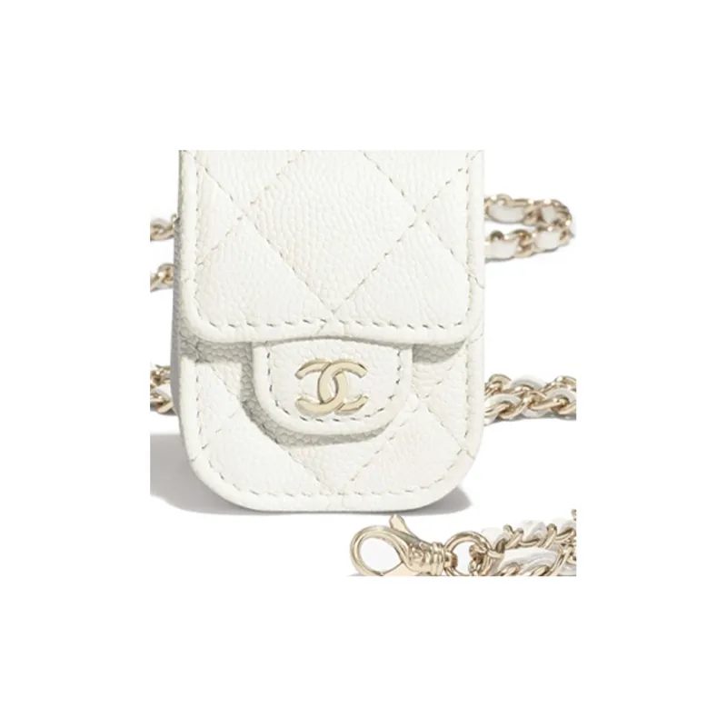 CHANEL Calfskin With Gold Tone Metal Clutch Headphone With Earphone Case Women's White-4