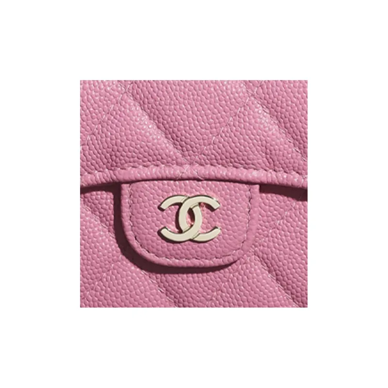 CHANEL Classic Flap CF Caviar Cow Leather & Metal Flap Bag Coin Purse Wallet Women's Pink-4