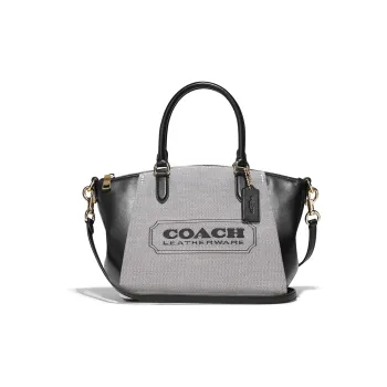 COACH Elise Fabric With Calfskin One Shoulder Handbag Crossbody Bag Briefcase Medium Size Women's Gray