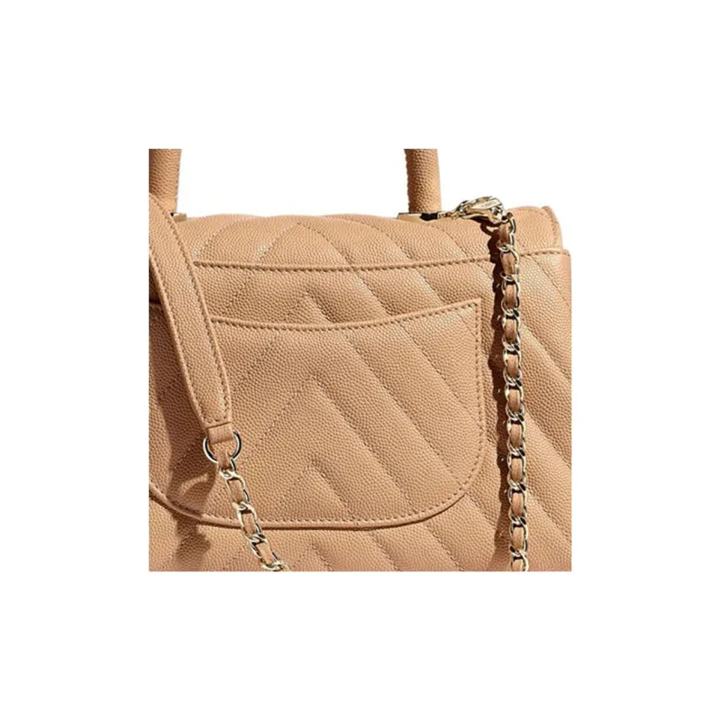 CHANEL Coco Handle Calfskin Metal Finish One Shoulder Handbag Trumpets Women's Beige-4