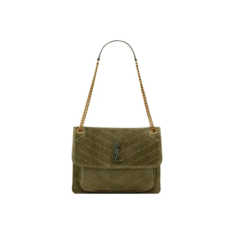 SAINT LAURENT Niki Suede Hobo Bag Handbag Shoulder Bag Women's Dark Olive Green-0