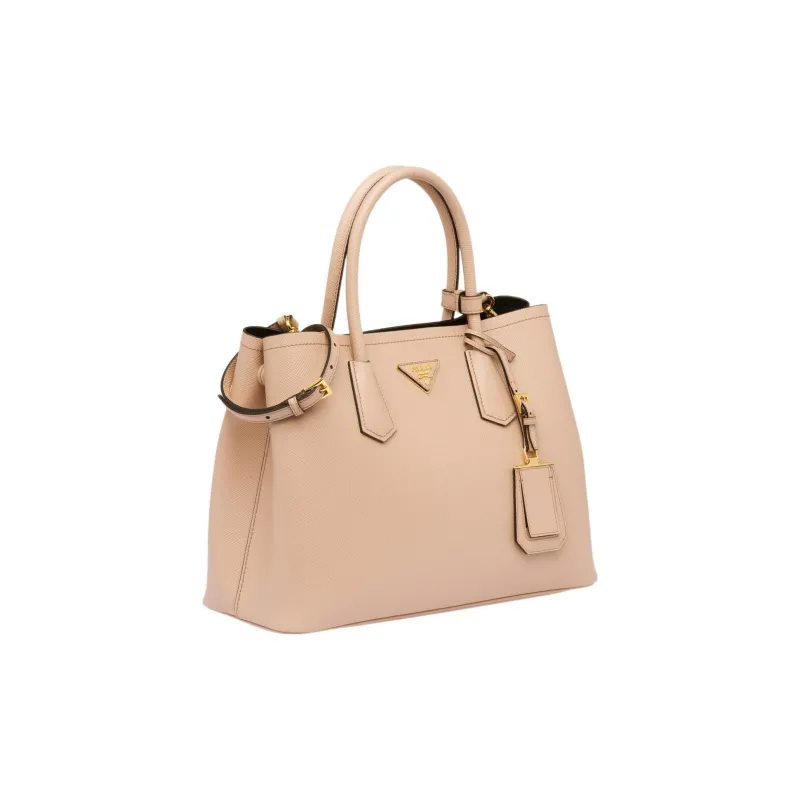 PRADA Double Leather Shoulder Bag Crossbody Bag Handbag Medium Size Women's Cameo Brown/Black-1