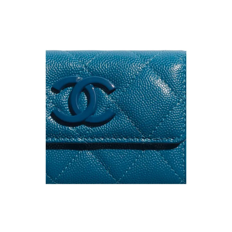 CHANEL Caviar Cow Leather Card Holder Women's Marine Blue-4