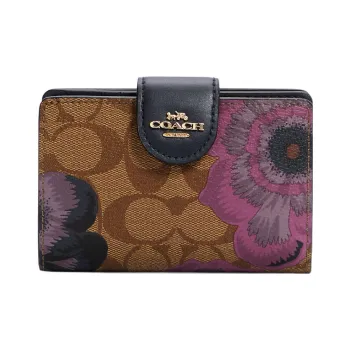 COACH Corner Zip Canvas With Leather Document Wallet Card Holder Medium Size Women's Multicolor