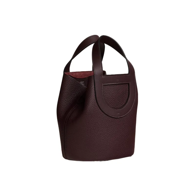 HERMES In The Loop Clemence Bullhide With Swift Calfskin Pig Nose Basket Bag Bucket Bag Handbag Women's Saddle Red-1