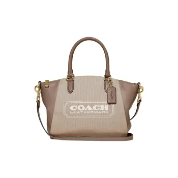 COACH Elise Fabric With Calfskin Handbag Shoulder Bag Crossbody Bag Briefcases Medium Size Women's Khaki
