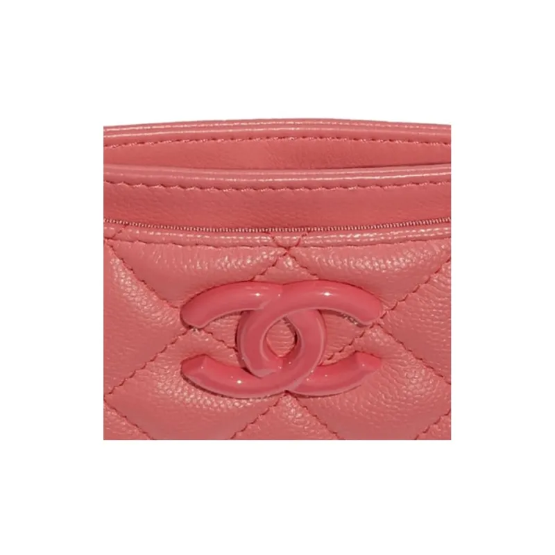 CHANEL Caviar Cow Leather Card Holder Unisex Coral Pink-4