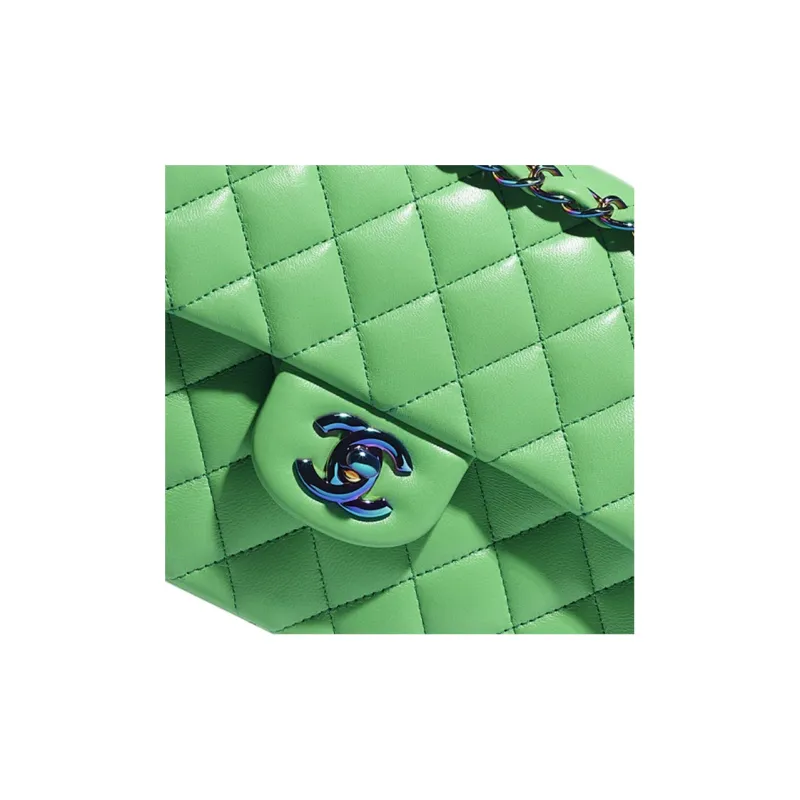 CHANEL Classic Flap CF Lambskin Shoulder Bag, Crossbody Bag Medium Size Women's Green-3