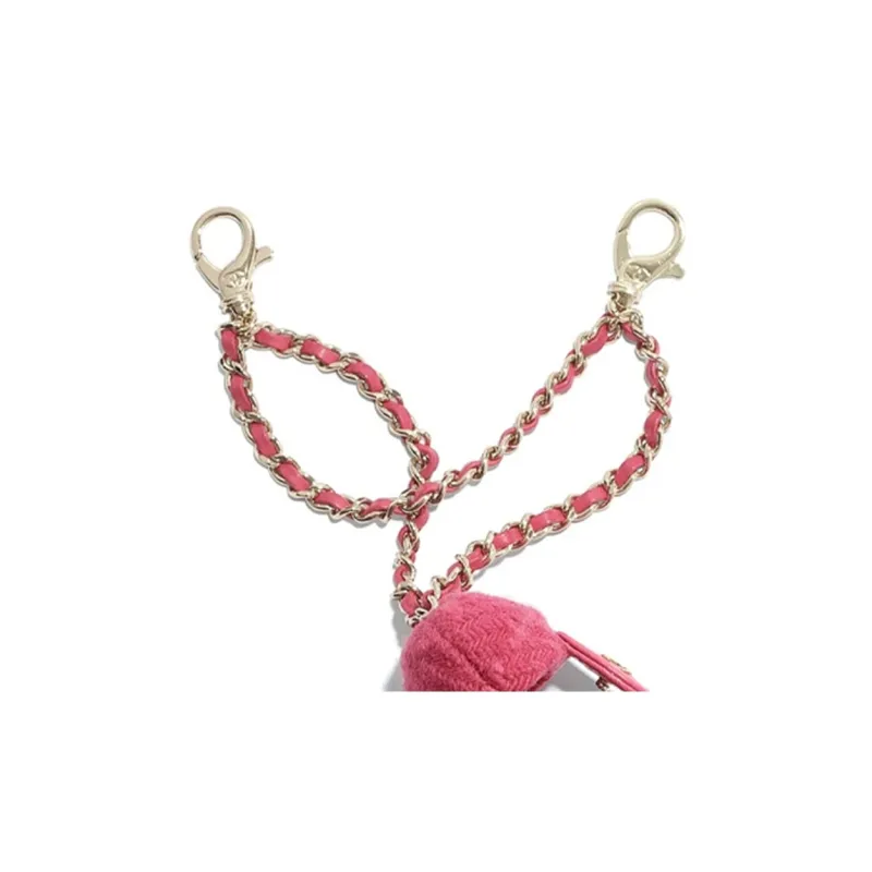 CHANEL Wool Twill Soft Woolen With Gold Metal Earphone Case Women's Raspberry Pink-4