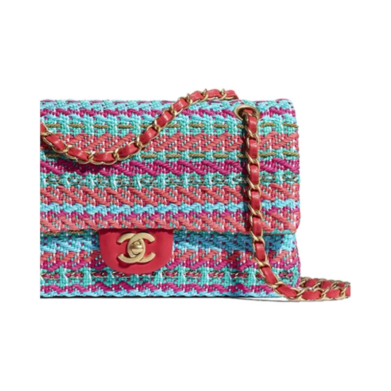 CHANEL Logo Shoulder Bag Women's Red & Peach Red & Blue-4