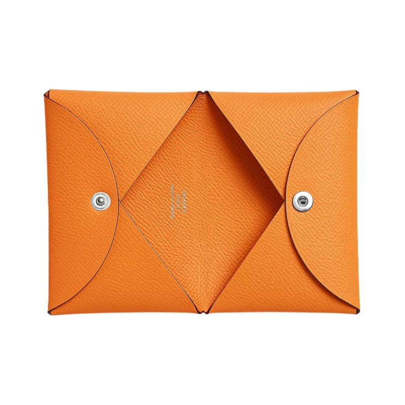 HERMES Calvi Epsom Calfskin Card Holder Women's I9 Abricot Apricot-1