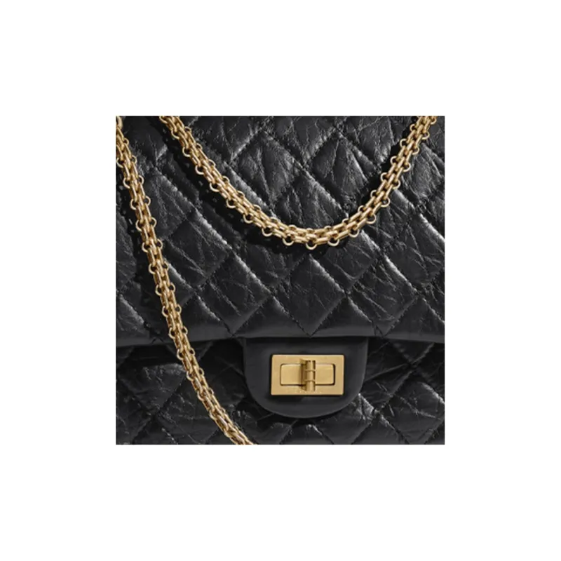 CHANEL 2.55 Cow Leather Flap Bag Chain Crossbody Bag Shoulder Bag Women's Black Gold, Black-3