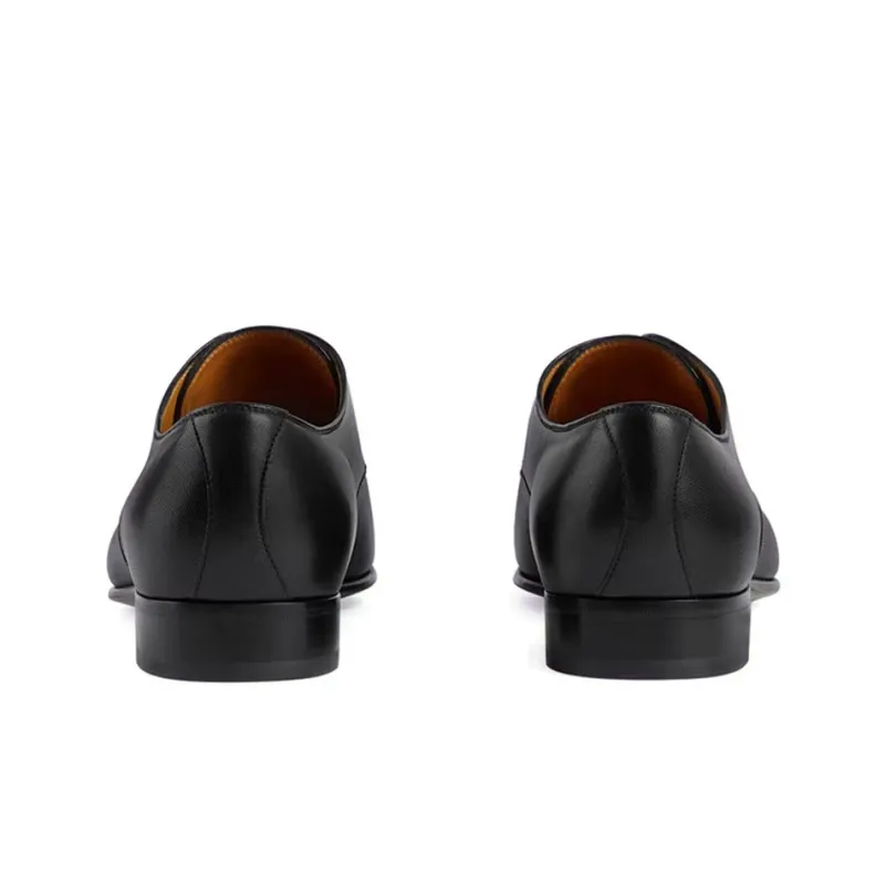 GUCCI Leather Lace up Shoes Black-4