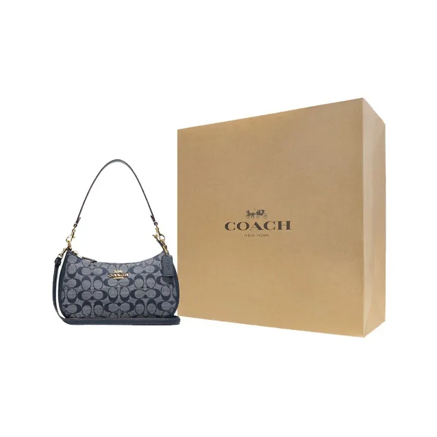 COACH Teri Fabric With Cow Leather Shoulder Bag, Handbag, Shoulder Bag Medium Size Women's Denim Blue-6
