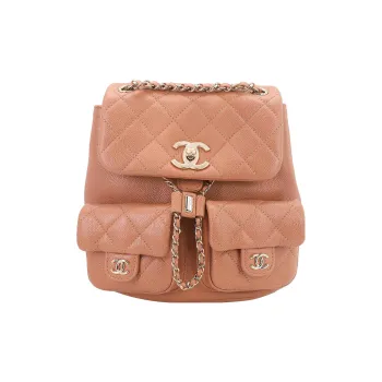 CHANEL Duma Litchi Cow Leather Backpack Medium Size Unisex Caramel Milk Tea