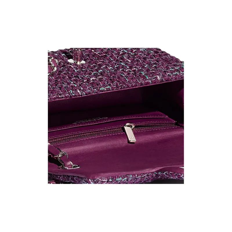 CHANEL Twill Soft Nappa & Metal Flap Bag Crossbody Bag, Shoulder Bag Mini Women's Purple & Silver-3