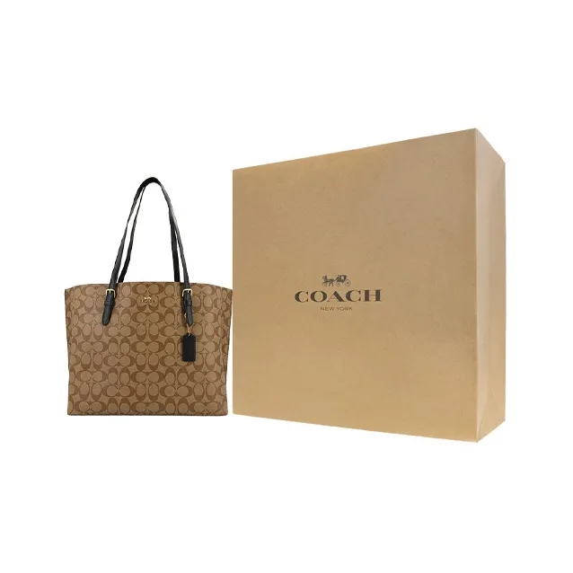 COACH Mollie Canvas With Leather Tote Bag, Shopping Bag, Handbag, Shoulder Bag Tubas Women's Khaki & Black-4