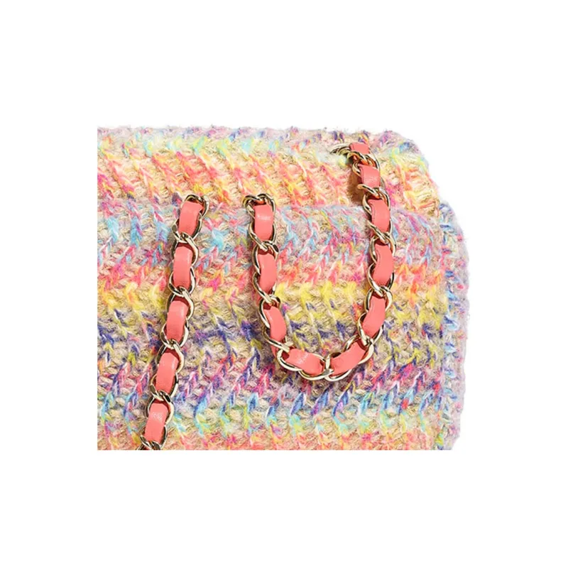 CHANEL Knitted Fabric Flap Bag, Shoulder Bag, Crossbody Bag Trumpets Women's Rainbow-4