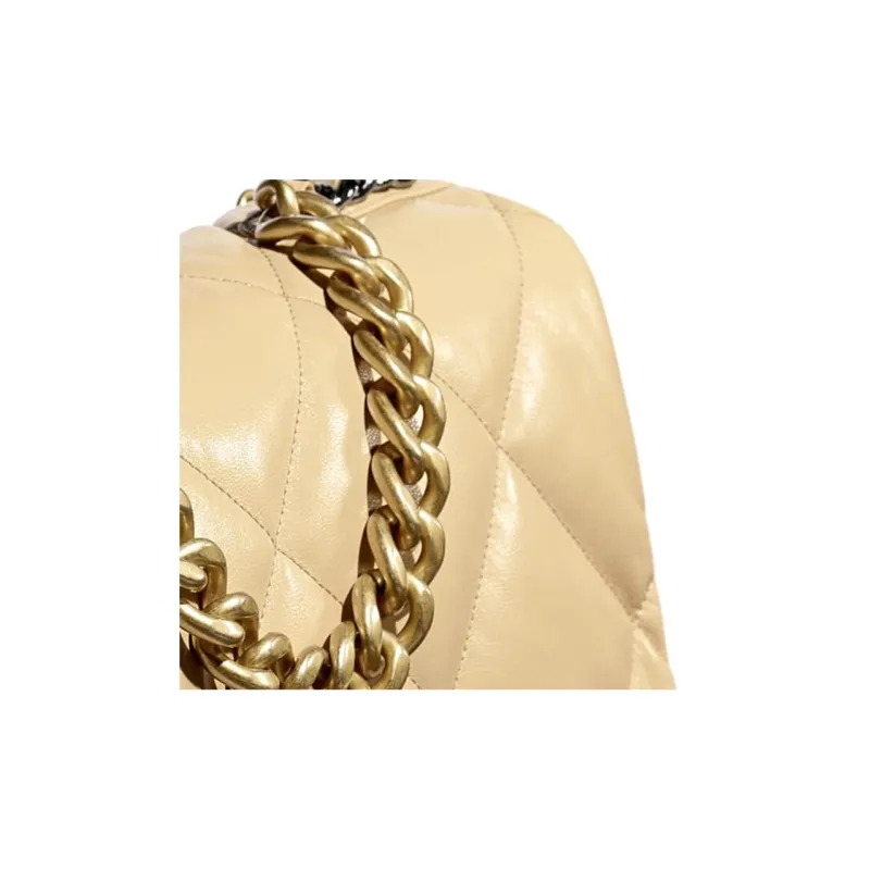 CHANEL 19Bag Goatskin & Metal Shoulder Bag, Crossbody Bag Women's Beige & Gold-3