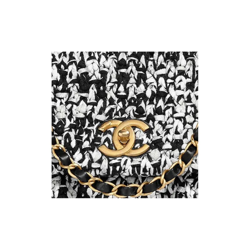 CHANEL Hooked Lambskin Patchwork, Controller Flap Bag, One Shoulder Handbag Women's Black & White & Gold-3