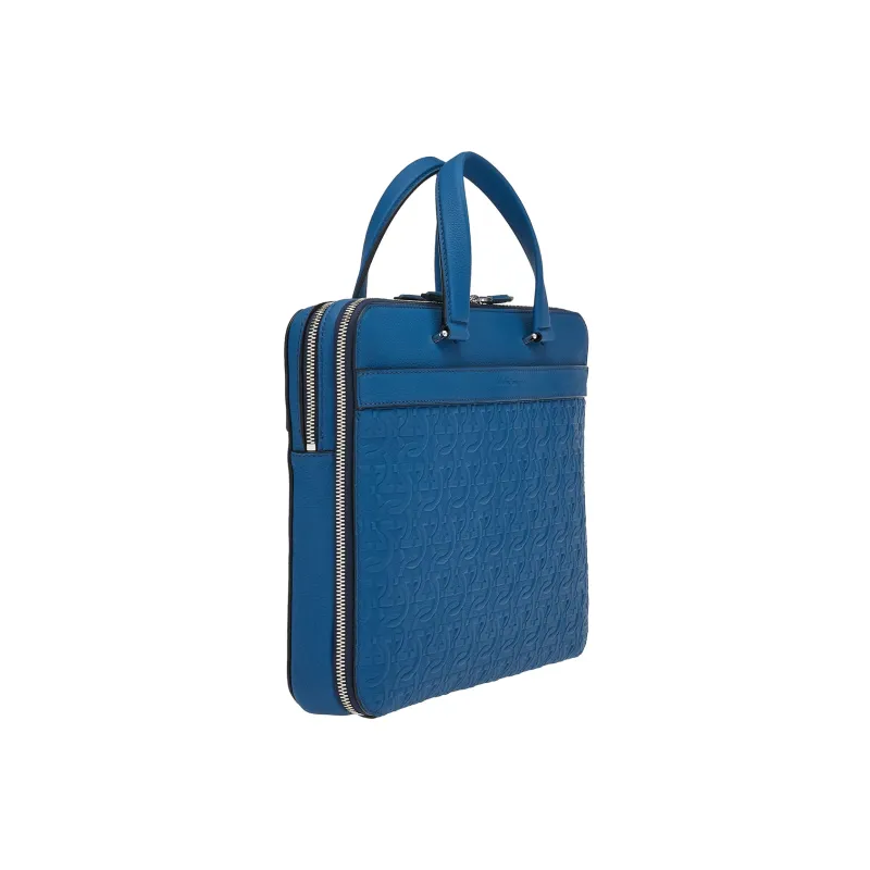 FERRAGAMO GANCINI Smooth Calf Leather Business Bag Handbag Men's Blue-1