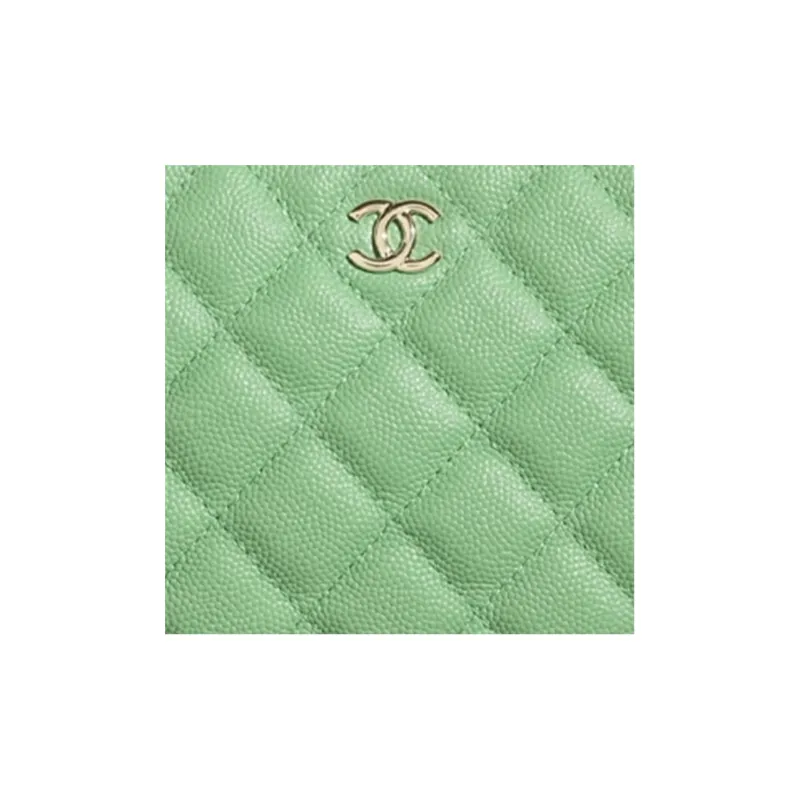 CHANEL Grain Embossed Calfskin & Metal Wallet, Clutch Women's Green-4