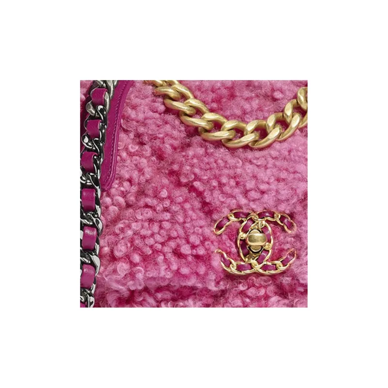 CHANEL 19Bag Plaid Woolen Flap Bag, Shoulder Bag, Crossbody Bag Trumpets Women's Dark Pink-4