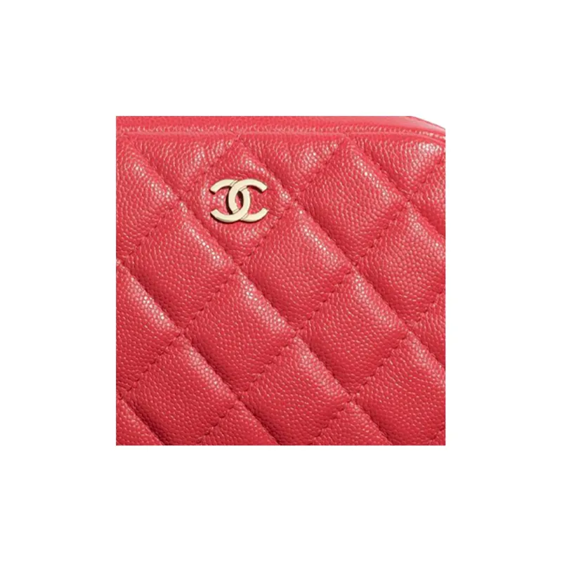CHANEL Grain Embossed Calfskin & Metal Clutch Women's Red-4