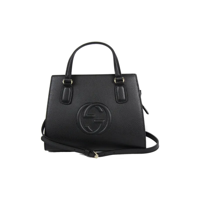 GUCCI Leather Tote Bag Shopping Bag Shoulder Bag Crossbody Bag Handbag Women's Black-0