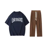 Set (top navy blue + trousers coffee)