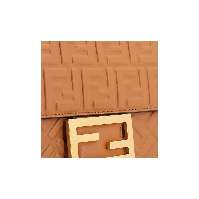 FENDI Baguette Leather Portable Crossbody Bag Shoulder Bag Women's Brown-3