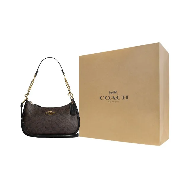 COACH Teri 25 Classic Presbyopia Zipper Closure Underarm Bag Handheld Shoulder Messenger Bag Medium Women's Brown Black-8