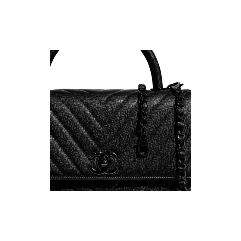 CHANEL Coco Handle Cow Leather Chain Bag, Shoulder Bag Women's Black-3
