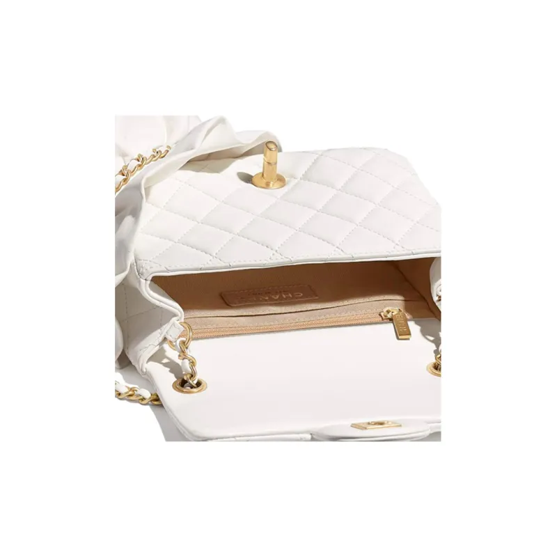 CHANEL Classic Flap CF Sheepskin Crossbody Bag, Shoulder Bag Women's White-3