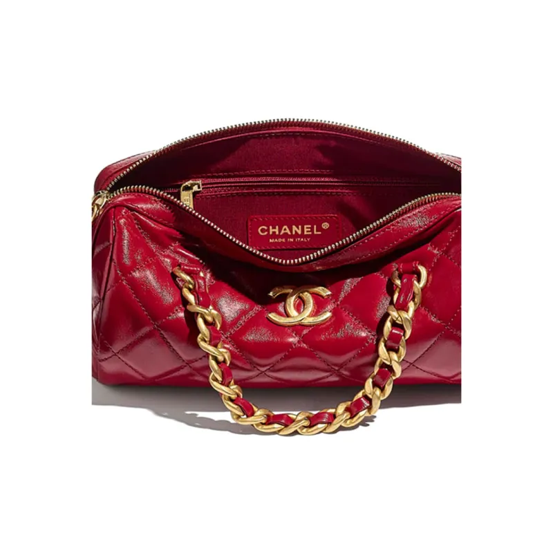 CHANEL Polished Lambskin Cylinder Bag, Handbag, Shoulder Bag, Crossbody Bag Women's Rose Red-4
