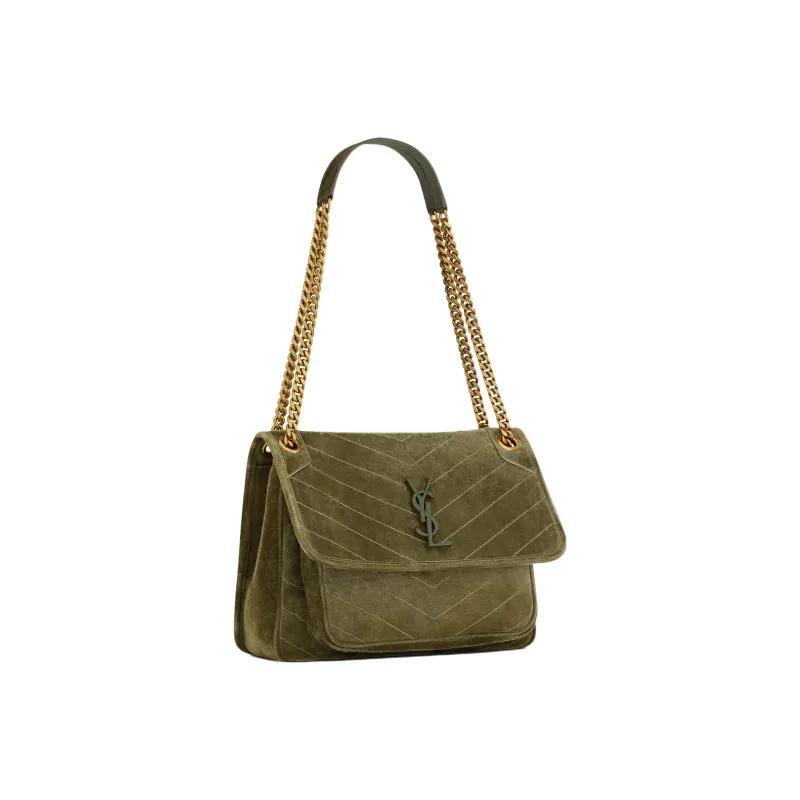 SAINT LAURENT Niki Suede Hobo Bag Handbag Shoulder Bag Women's Dark Olive Green-1