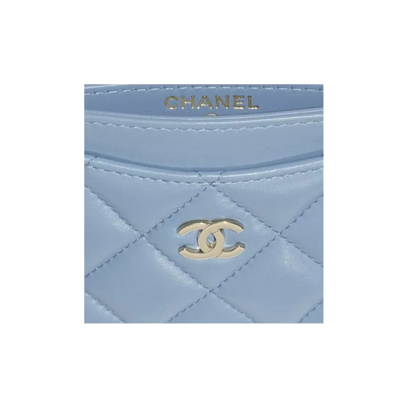 CHANEL Lambskin Card Holder Unisex Sky Blue-4