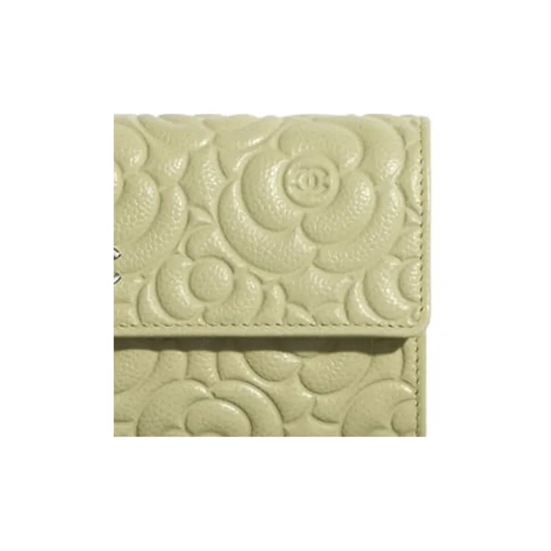 CHANEL Calfskin Wallet Women's Light Green-4