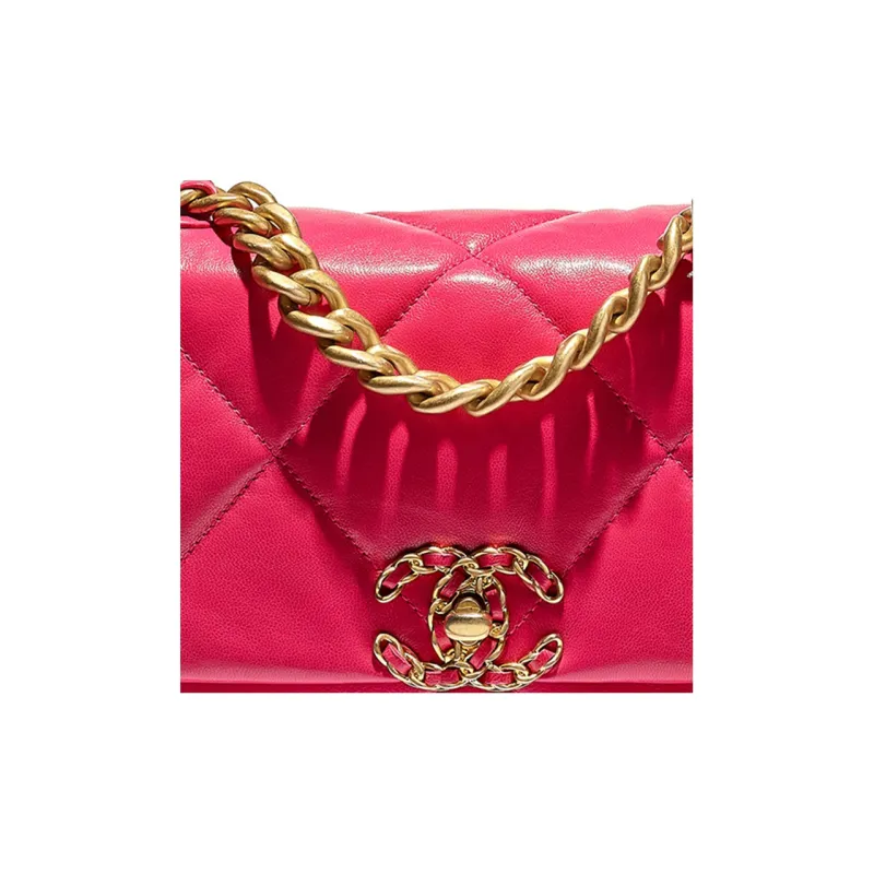 CHANEL 19Bag Lambskin Flap Bag, Chain Shoulder Bag, Crossbody Bag Trumpets Women's Rose Red-3