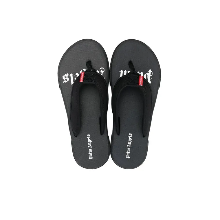 PALM ANGELS Logo Tag Flip Flops Black-4