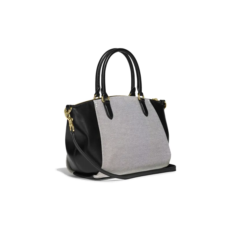 COACH Elise Fabric With Calfskin One Shoulder Handbag Crossbody Bag Briefcase Medium Size Women's Gray-1