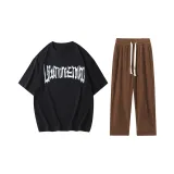 Set (top black + trousers coffee color))