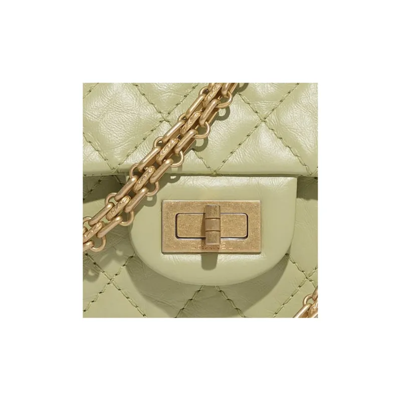 CHANEL 2.55 Calfskin And Metal Flap Bag Shoulder Bag Women's Green & Gold-3