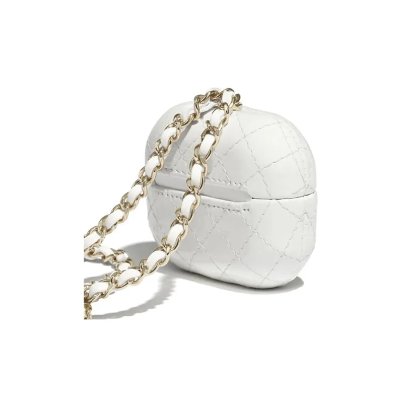 CHANEL Calfskin Clutch Earphone Case Women's White-4