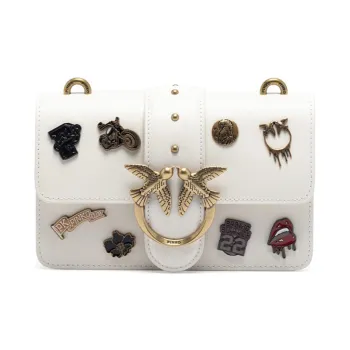 PINKO Cow Leather Swallow Bag, Shoulder Bag, Crossbody Bag Women's White
